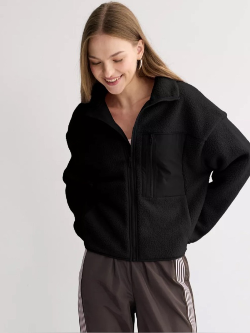 Women’s SO® Full Zip Pocket Teddy Black Fleece Jacket NWOT Size L
